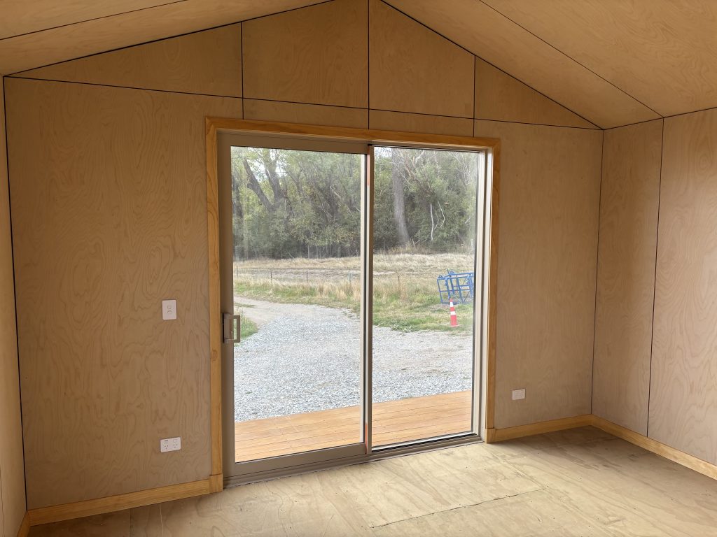 Interior wall lining - plywood, Crafted Cabin sleepout relocatable
